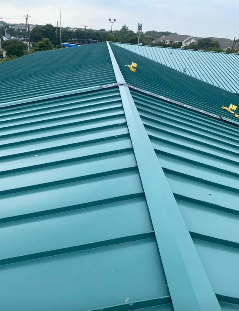 Green commercial metal roof ridge and valley for Metal Roof Repair in Vinings